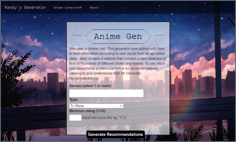 Anime Recommendation Generator